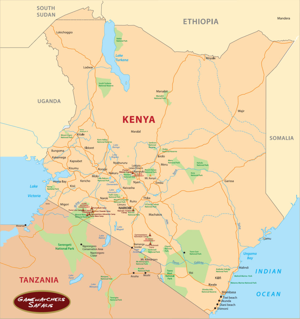 kenya-map | Safari Holidays with Gamewatchers Safaris